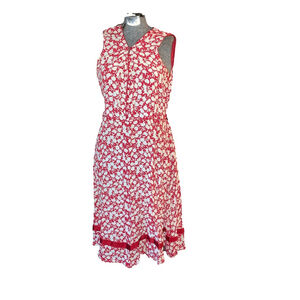 Women's April Cornell Red White Floral Sleeveless Midi Dress M